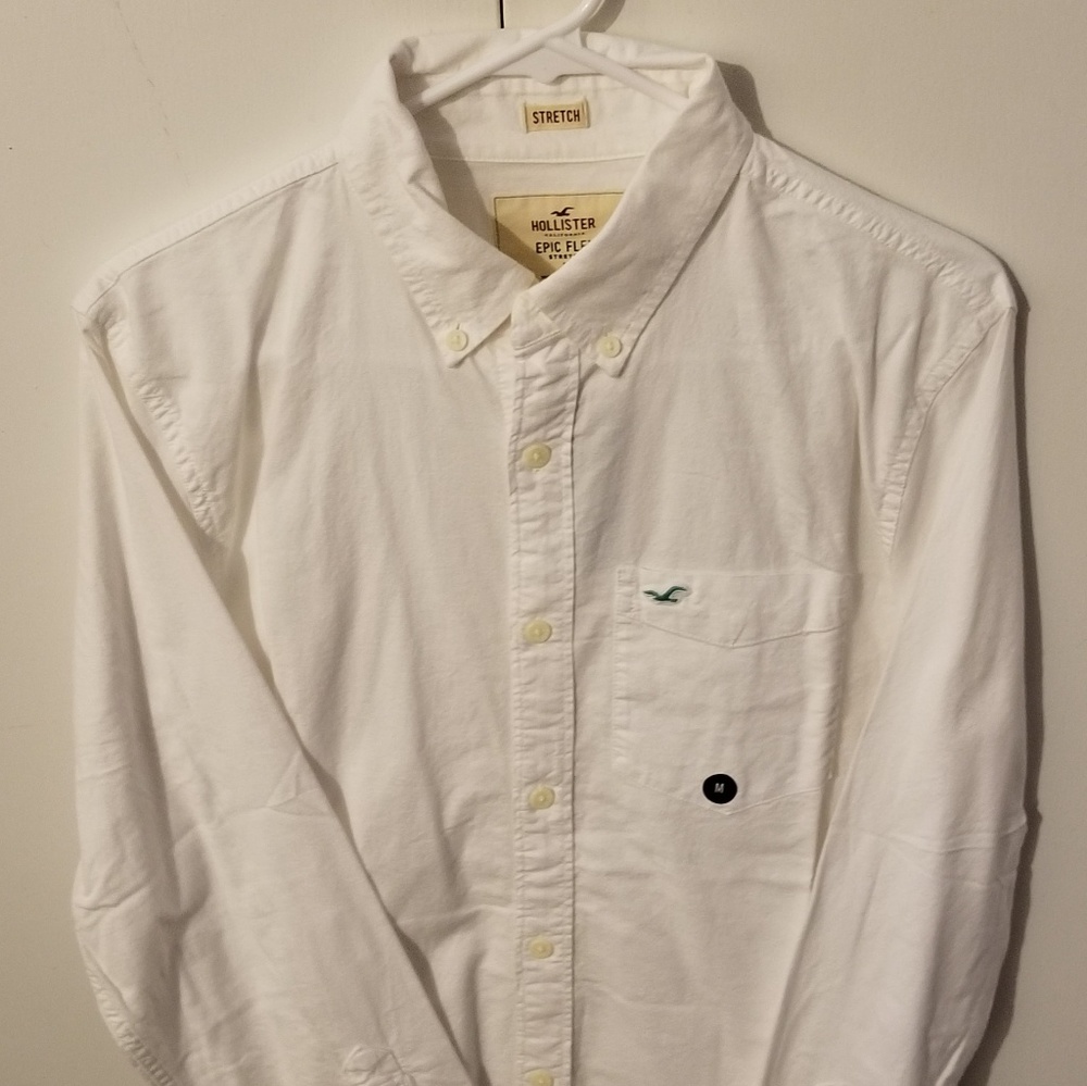Hollister white long sleeve button down shirt